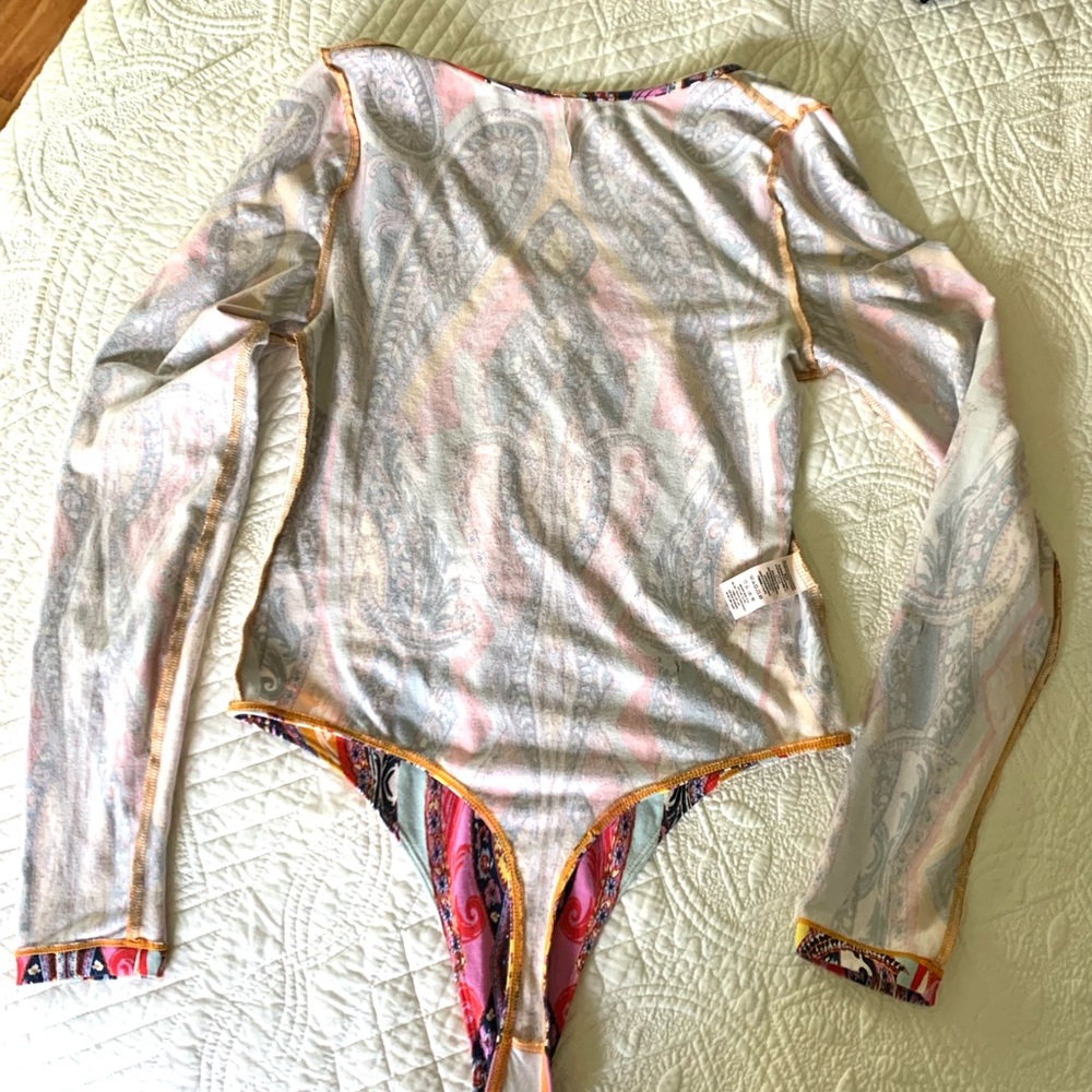 Free People Bodysuit Long Sleeve Top Boho Hippie Top Sz M - Picture 9 of 12